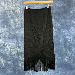 H&M Black Brocade with Fringe Skirt Sz 2
